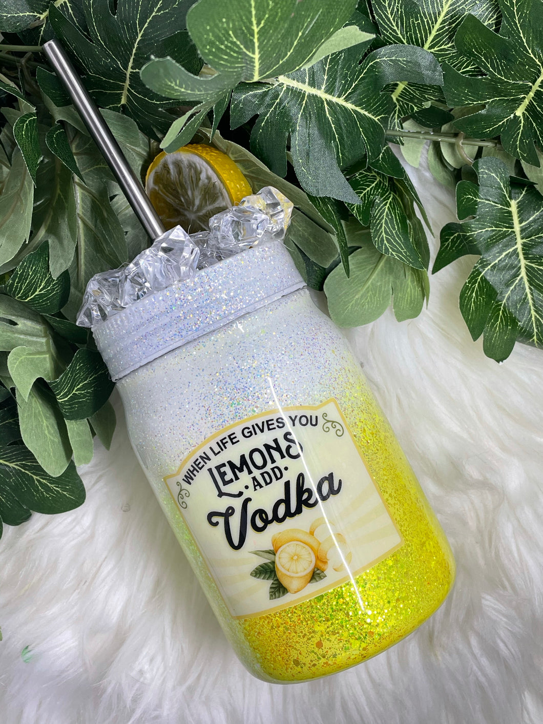 16 oz mason Jar Tumbler with lemon ice topper